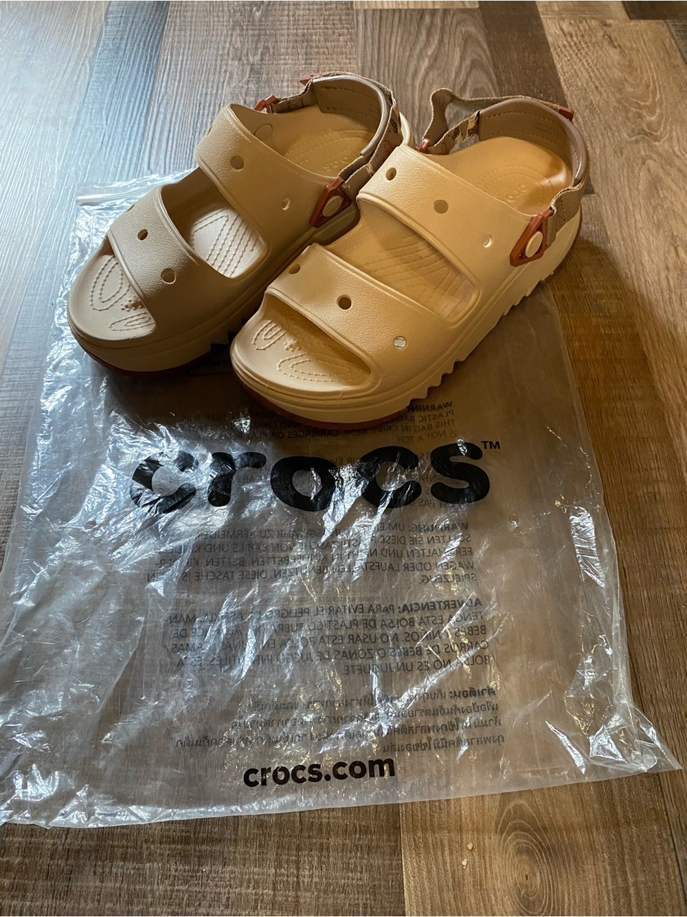 CROCS Women’s Beige Tan Double-Strap Sandals